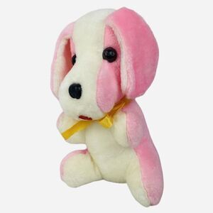 Vintage 1970s Ajean Toy Mfg 11" Pink White Puppy Dog Plush Korea Stiff Carnival
